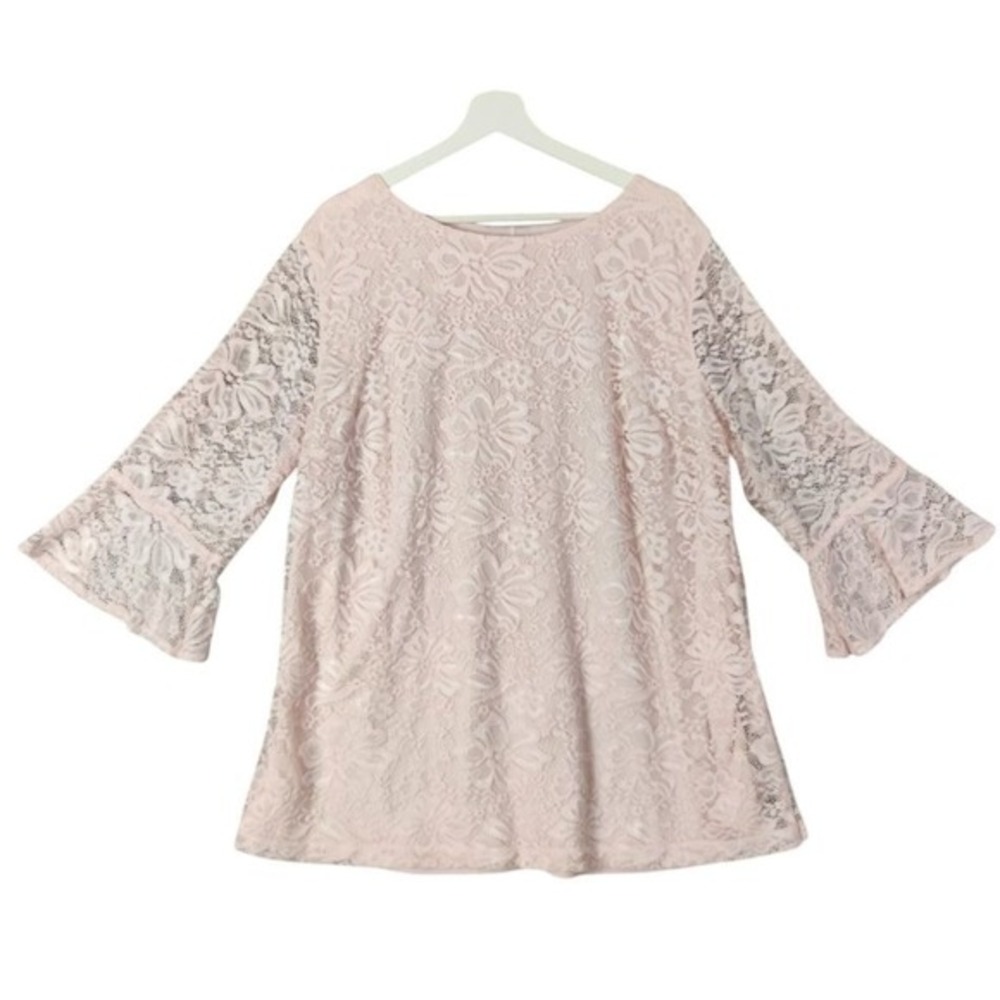 Croft & Barrow Women Pastel Romantic Victorian Airy Lace Bell Sleeve Top 3X Pink